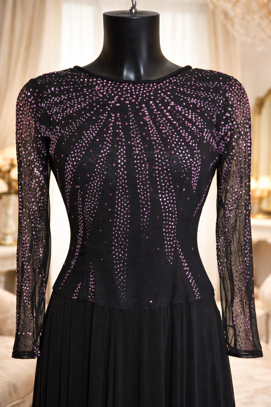 Ultra Rare Terence Nolder black sequin embellished evening occassion dress size 12