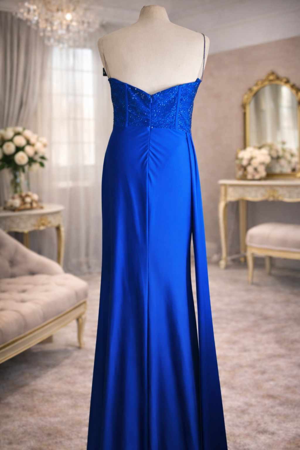 Portia & Scarlett cobalt blue embellished satin prom occassion dress size 8 rrp £350