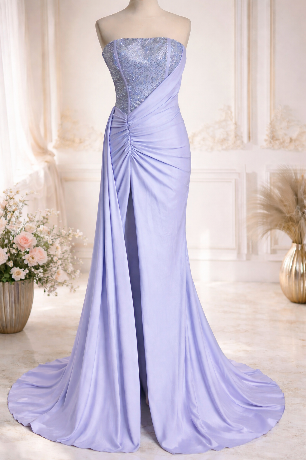 Portia & Scarlett ice lilac satin embellished occassion dress size 4 rrp £400