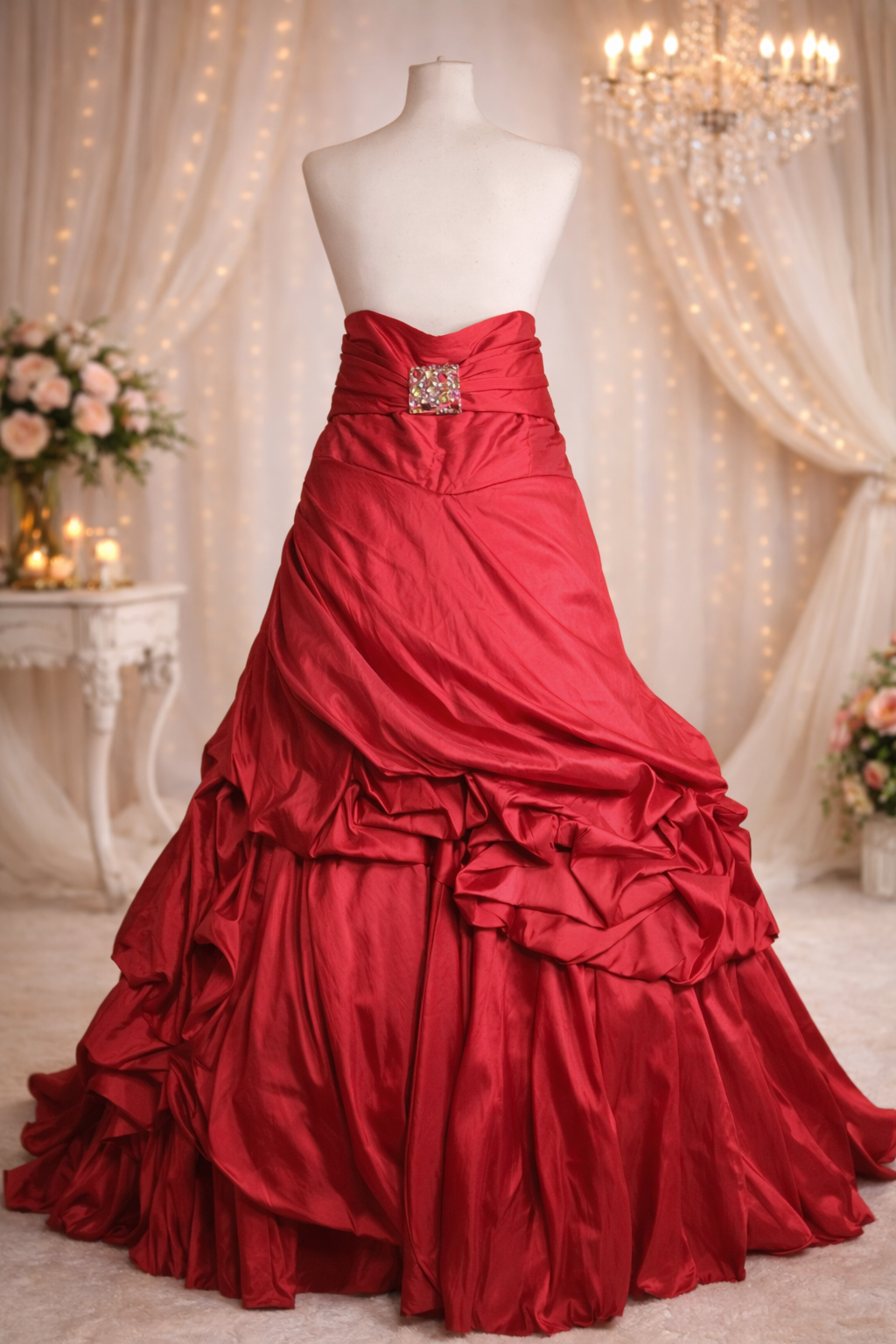 Alyce Designs red ruched puffy princess prom dress size 16