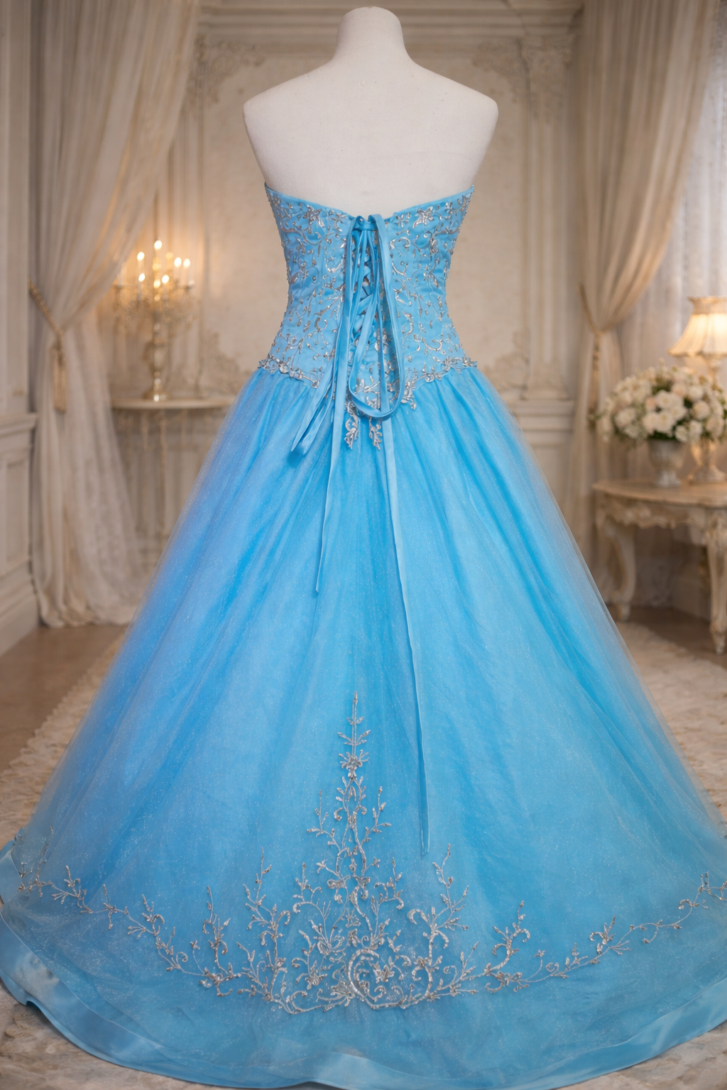 Sousourada puffy princess embellished prom dress small