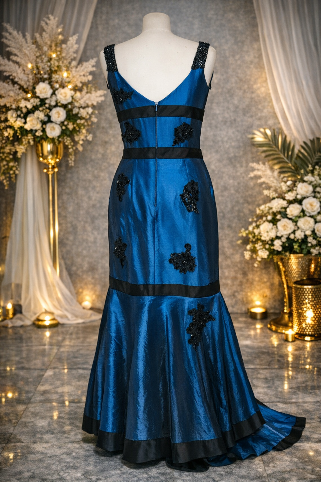 Bernshaw vintage unique blue bow detailed occassion dress
