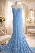 Portia & Scarlett light blue sequin embellished prom occassion dress size 14 rrp £450