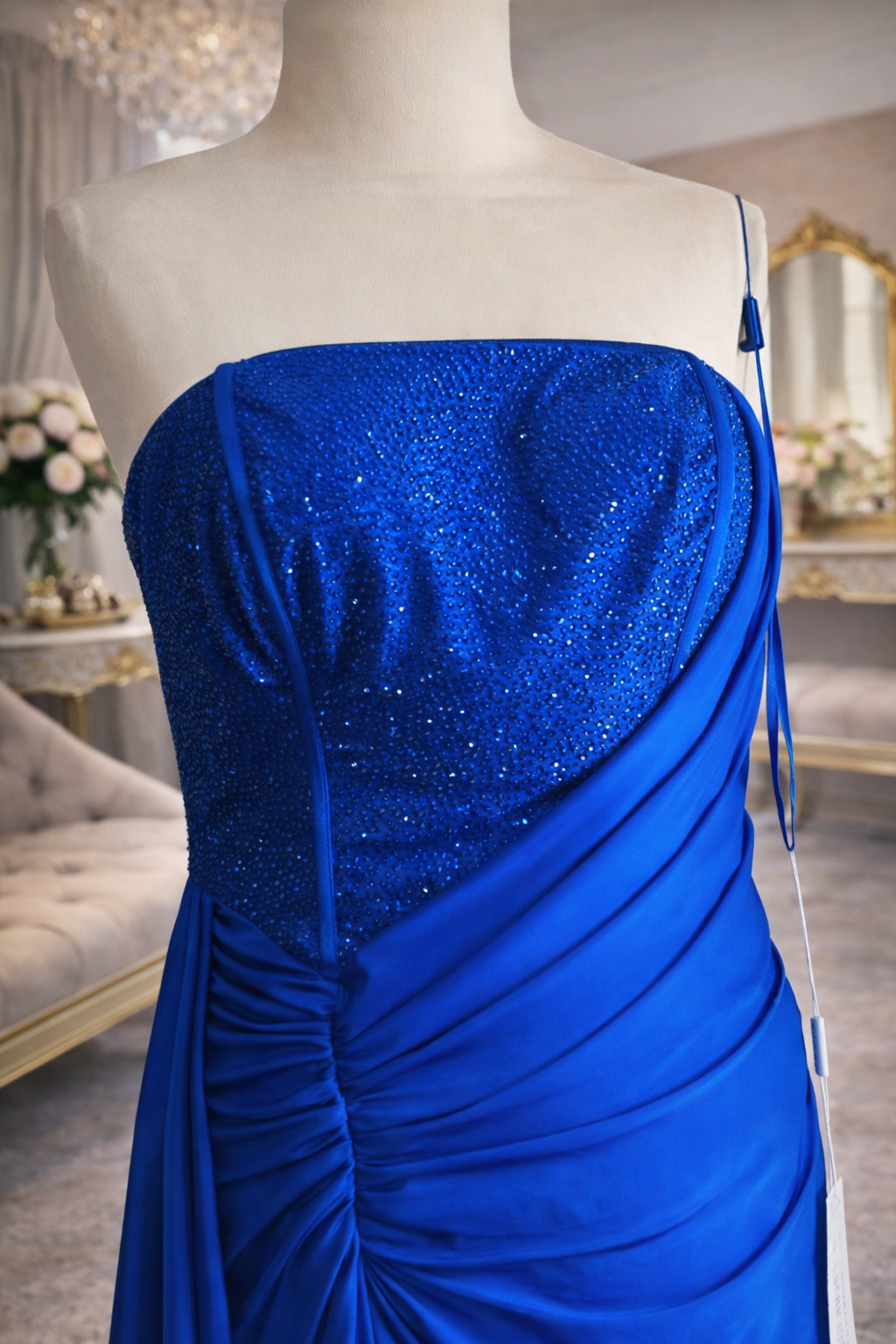 Portia & Scarlett cobalt blue embellished satin prom occassion dress size 8 rrp £350