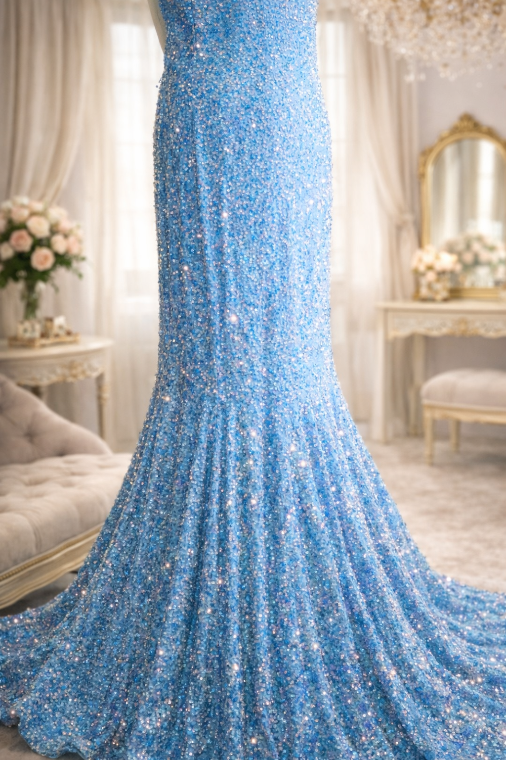 Portia & Scarlett light blue sequin embellished prom occassion dress size 14 rrp £450
