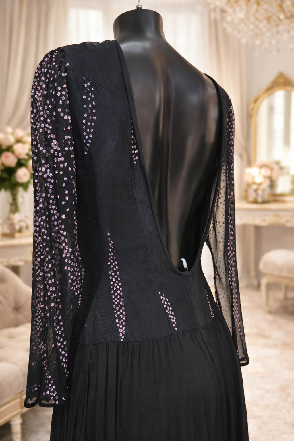 Ultra Rare Terence Nolder black sequin embellished evening occassion dress size 12