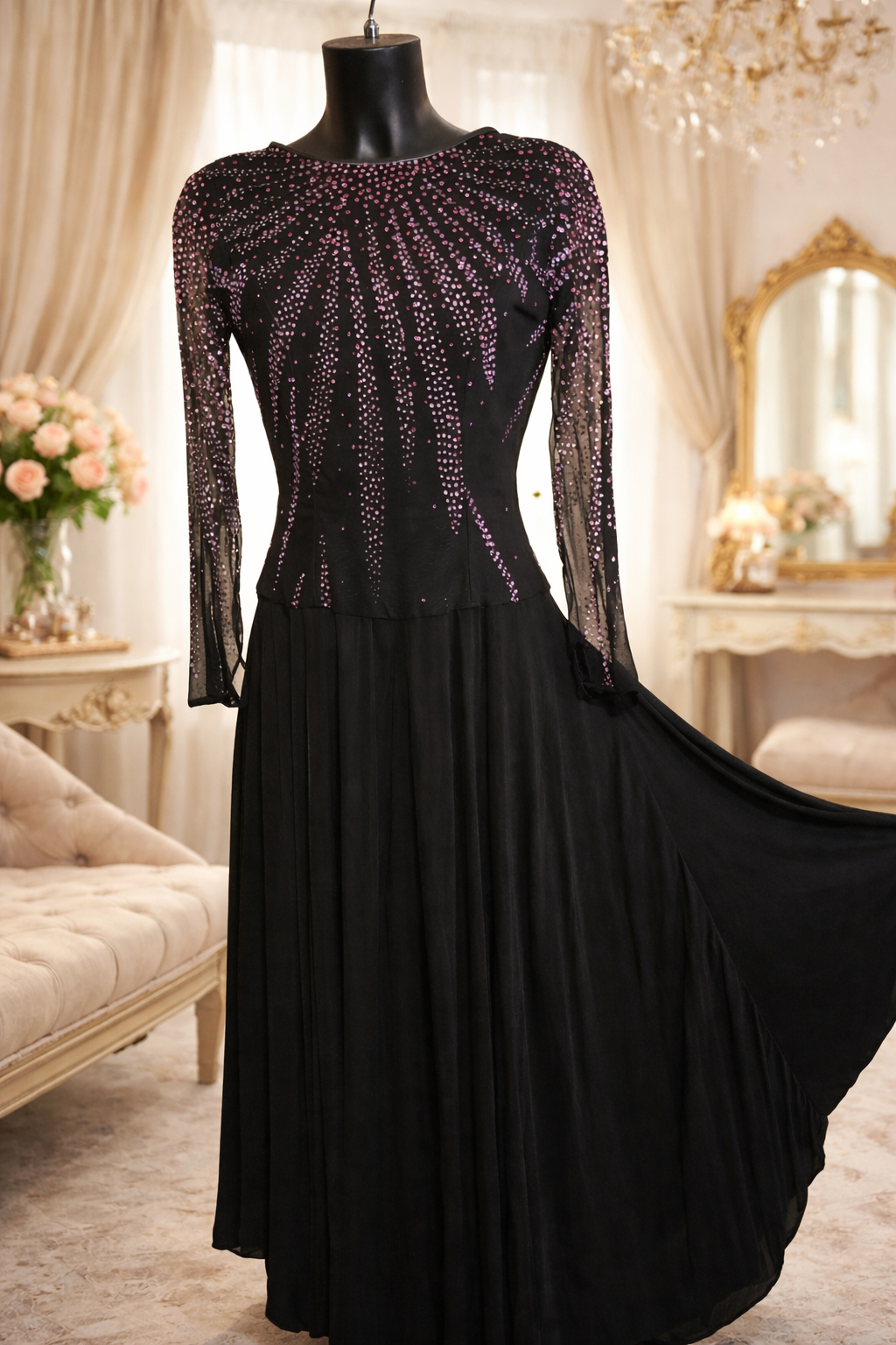 Ultra Rare Terence Nolder black sequin embellished evening occassion dress size 12