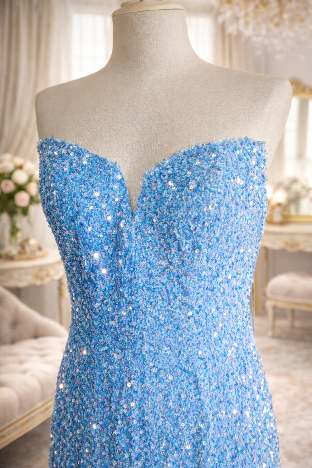 Portia & Scarlett light blue sequin embellished prom occassion dress size 14 rrp £450