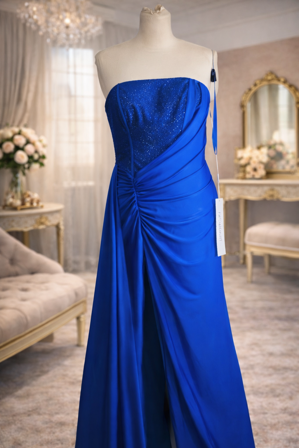Portia & Scarlett cobalt blue embellished satin prom occassion dress size 8 rrp £350