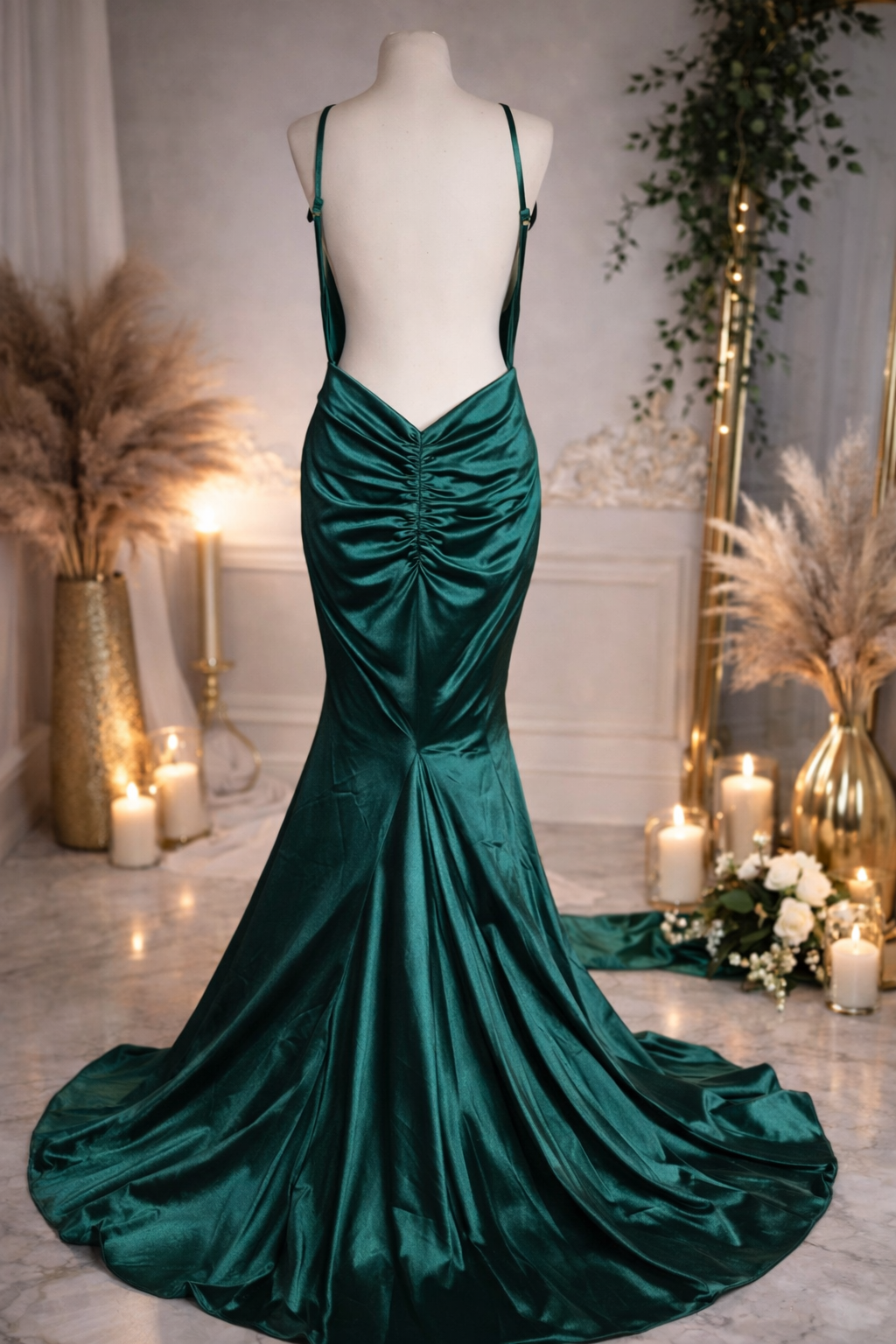 Portia & Scarlett emerald green satin occasion dress with train size 10 rrp £350