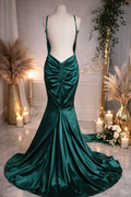 Portia & Scarlett emerald green satin occasion dress with train size 10 rrp £350