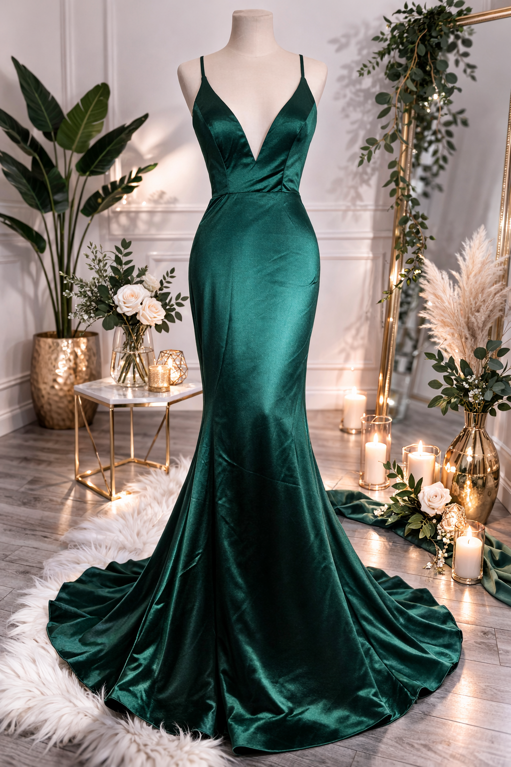 Portia & Scarlett emerald green satin occasion dress with train size 10 rrp £350